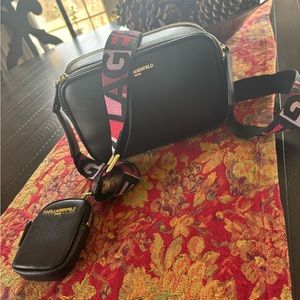 Karl Lagerfeld small but roomy crossbody with detachable earbud case